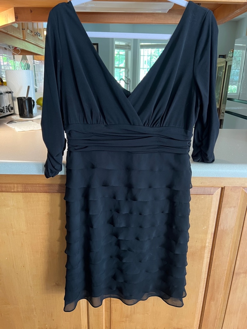 S.L. Fashions Black Long Sleeve V-Neck Ruffle Tier Dress